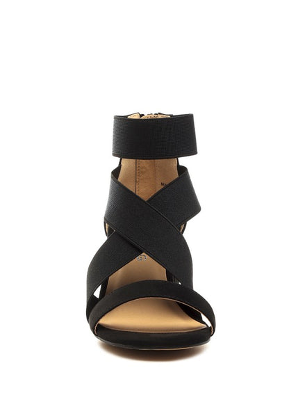 Benicia Elastic Strappy Block Heel Sandals - Faylinn & Co