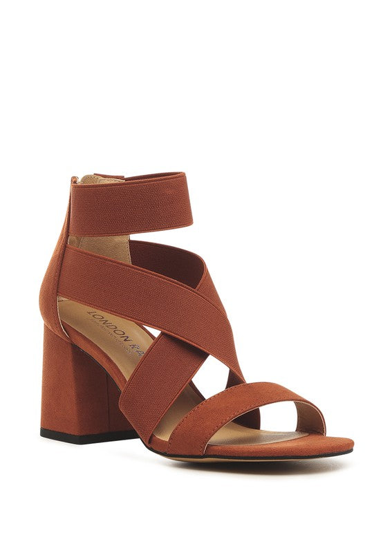 Benicia Elastic Strappy Block Heel Sandals - Faylinn & Co