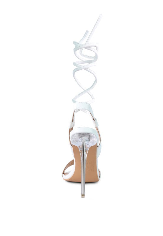 SHEENY CLEAR STILETTO LACE UP SANDAL - Faylinn & Co