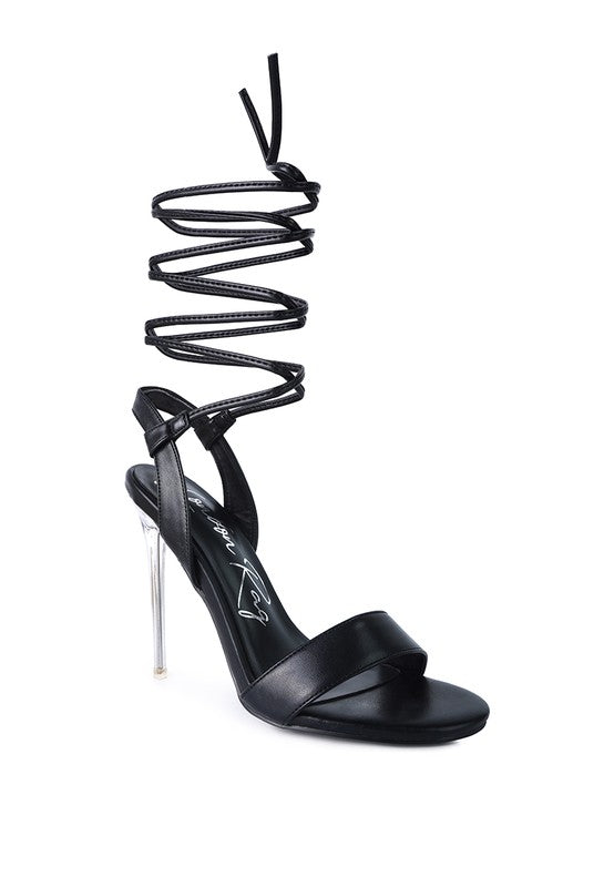 SHEENY CLEAR STILETTO LACE UP SANDAL - Faylinn & Co
