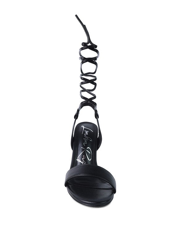 SHEENY CLEAR STILETTO LACE UP SANDAL - Faylinn & Co
