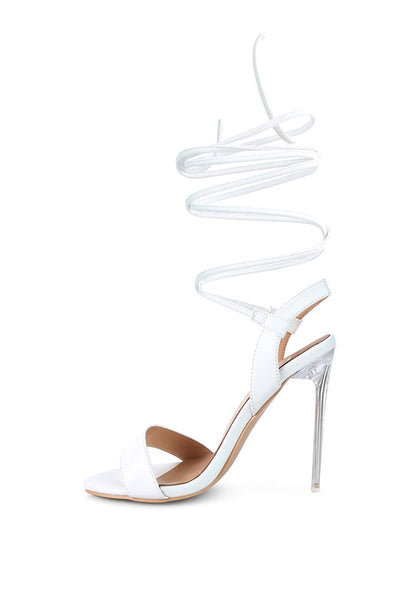 SHEENY CLEAR STILETTO LACE UP SANDAL - Faylinn & Co