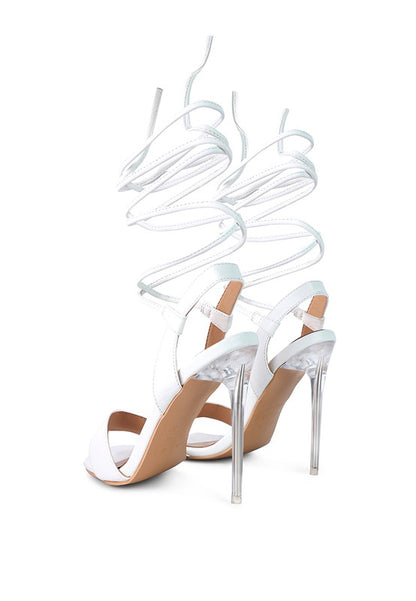 SHEENY CLEAR STILETTO LACE UP SANDAL - Faylinn & Co