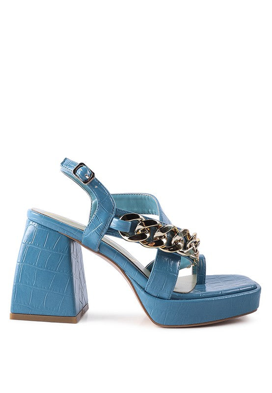FRECKLIN METAL CHAIN STRAP CROC BLOCK SANDAL - Faylinn & Co