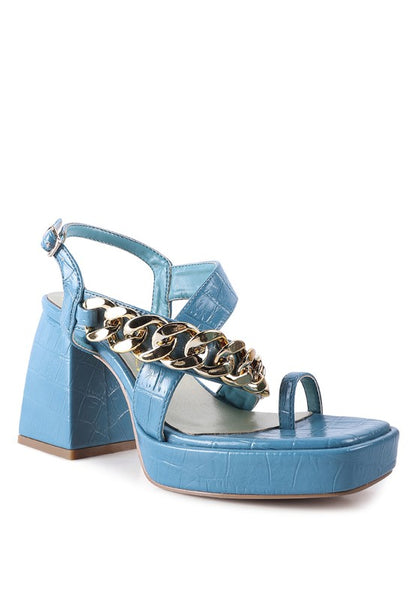 FRECKLIN METAL CHAIN STRAP CROC BLOCK SANDAL - Faylinn & Co