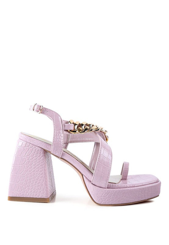 FRECKLIN METAL CHAIN STRAP CROC BLOCK SANDAL - Faylinn & Co