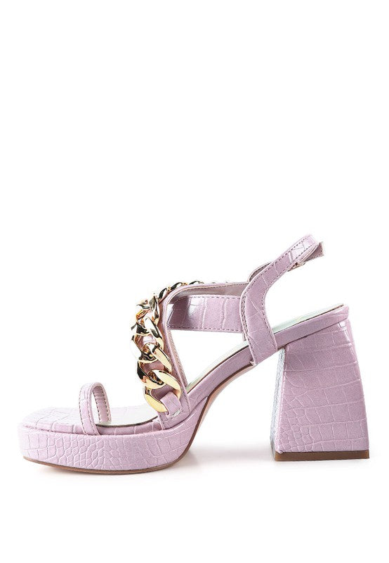 FRECKLIN METAL CHAIN STRAP CROC BLOCK SANDAL - Faylinn & Co