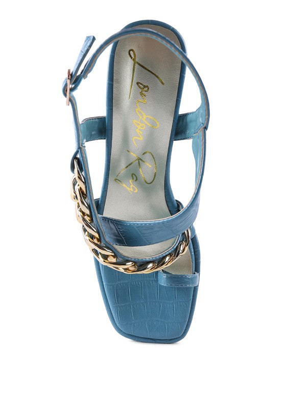 FRECKLIN METAL CHAIN STRAP CROC BLOCK SANDAL - Faylinn & Co