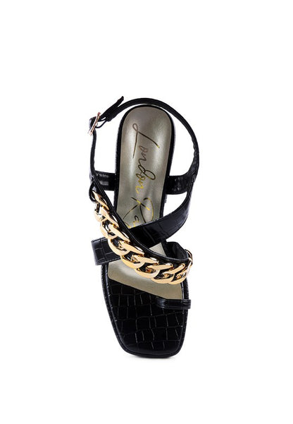 FRECKLIN METAL CHAIN STRAP CROC BLOCK SANDAL - Faylinn & Co
