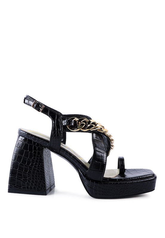 FRECKLIN METAL CHAIN STRAP CROC BLOCK SANDAL - Faylinn & Co