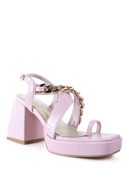 FRECKLIN METAL CHAIN STRAP CROC BLOCK SANDAL - Faylinn & Co