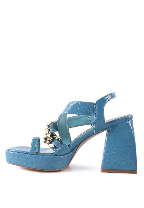 FRECKLIN METAL CHAIN STRAP CROC BLOCK SANDAL - Faylinn & Co