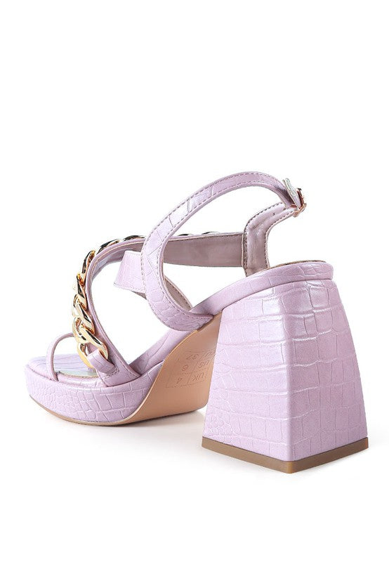 FRECKLIN METAL CHAIN STRAP CROC BLOCK SANDAL - Faylinn & Co