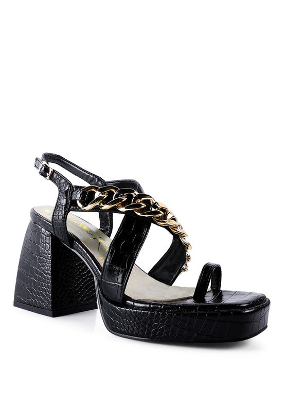 FRECKLIN METAL CHAIN STRAP CROC BLOCK SANDAL - Faylinn & Co