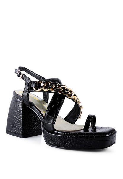 FRECKLIN METAL CHAIN STRAP CROC BLOCK SANDAL - Faylinn & Co