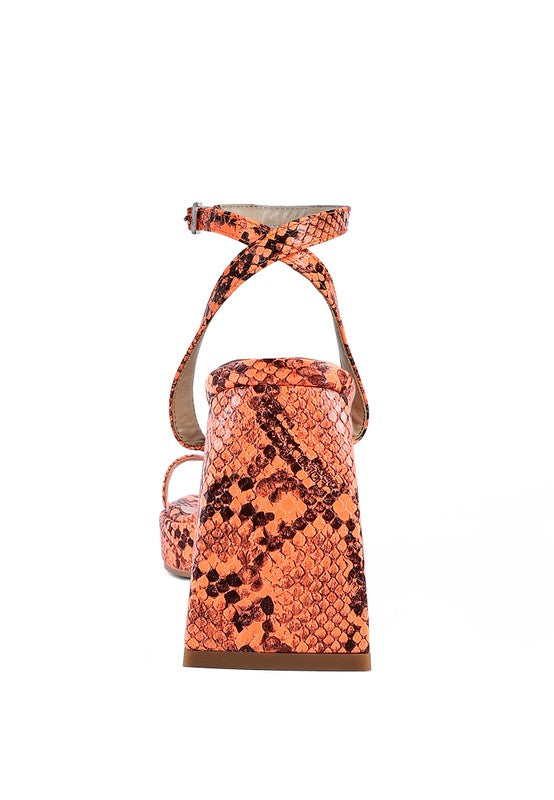 SUCH FLIRT SNAKE PATTERN BLOCK HEELED SANDALS - Faylinn & Co