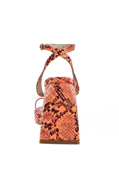 SUCH FLIRT SNAKE PATTERN BLOCK HEELED SANDALS - Faylinn & Co