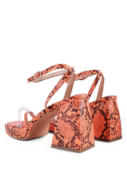 SUCH FLIRT SNAKE PATTERN BLOCK HEELED SANDALS - Faylinn & Co
