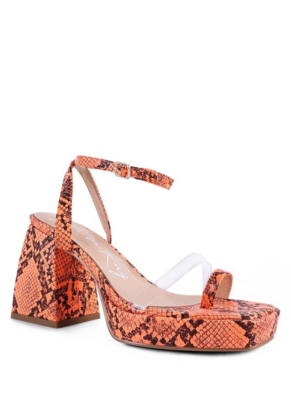 SUCH FLIRT SNAKE PATTERN BLOCK HEELED SANDALS - Faylinn & Co