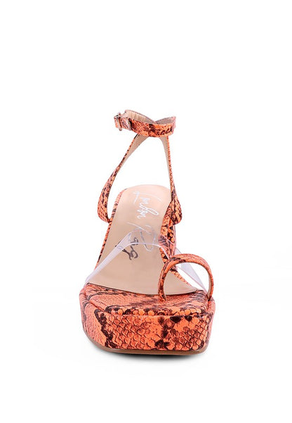 SUCH FLIRT SNAKE PATTERN BLOCK HEELED SANDALS - Faylinn & Co