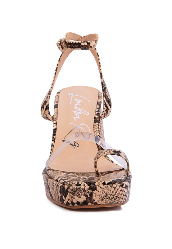 SUCH FLIRT SNAKE PATTERN BLOCK HEELED SANDALS - Faylinn & Co