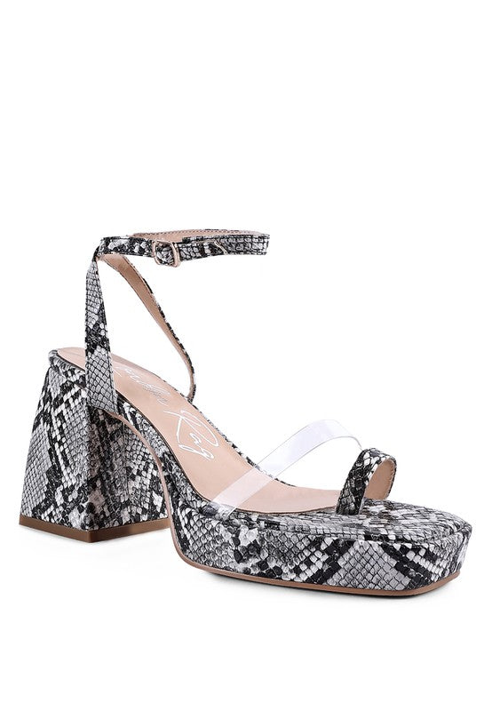 SUCH FLIRT SNAKE PATTERN BLOCK HEELED SANDALS - Faylinn & Co