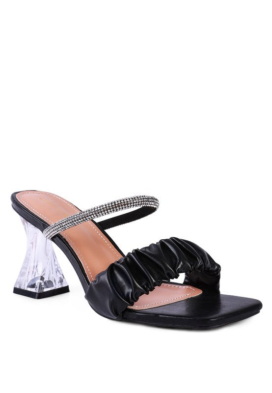 DATE LOOK CLEAR HEEL RHINESTONE SANDALS - Faylinn & Co