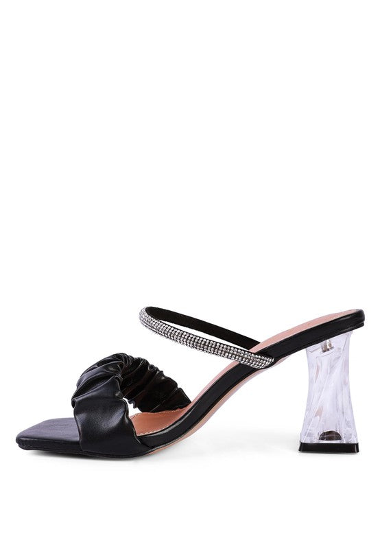 DATE LOOK CLEAR HEEL RHINESTONE SANDALS - Faylinn & Co