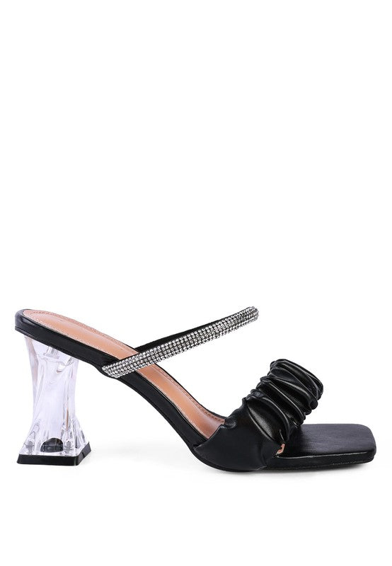 DATE LOOK CLEAR HEEL RHINESTONE SANDALS - Faylinn & Co