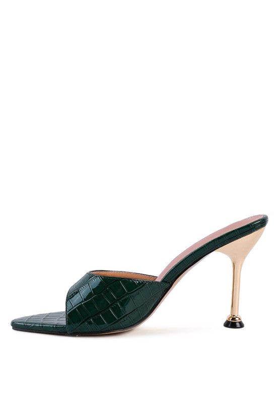 FRENCH CUT HIGH HEEL CROC SLIDES - Faylinn & Co