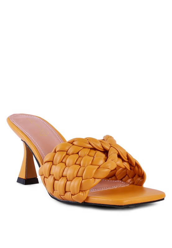 CELIE WOVEN STRAP MID HEEL SANDALS - Faylinn & Co