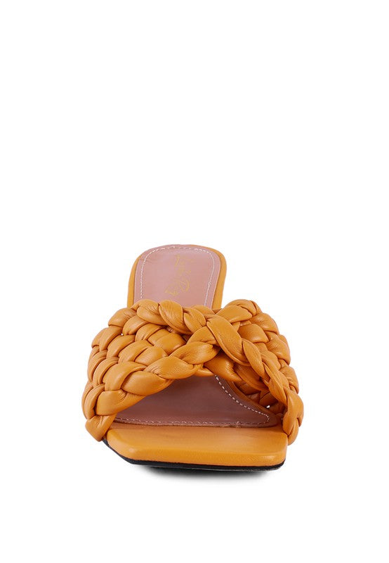 CELIE WOVEN STRAP MID HEEL SANDALS - Faylinn & Co