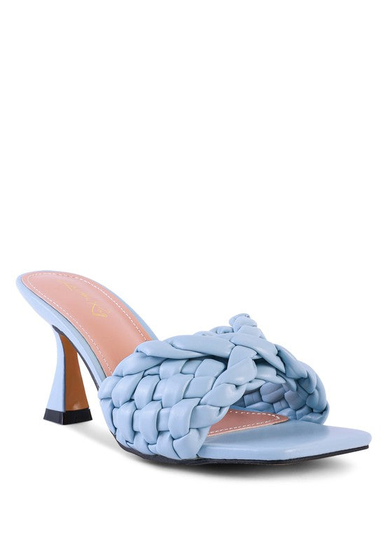 CELIE WOVEN STRAP MID HEEL SANDALS - Faylinn & Co