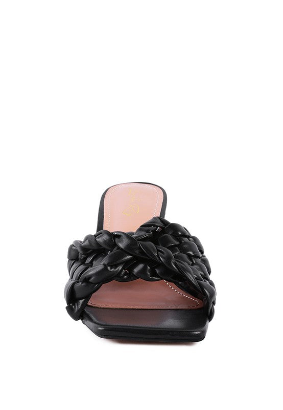 CELIE WOVEN STRAP MID HEEL SANDALS - Faylinn & Co