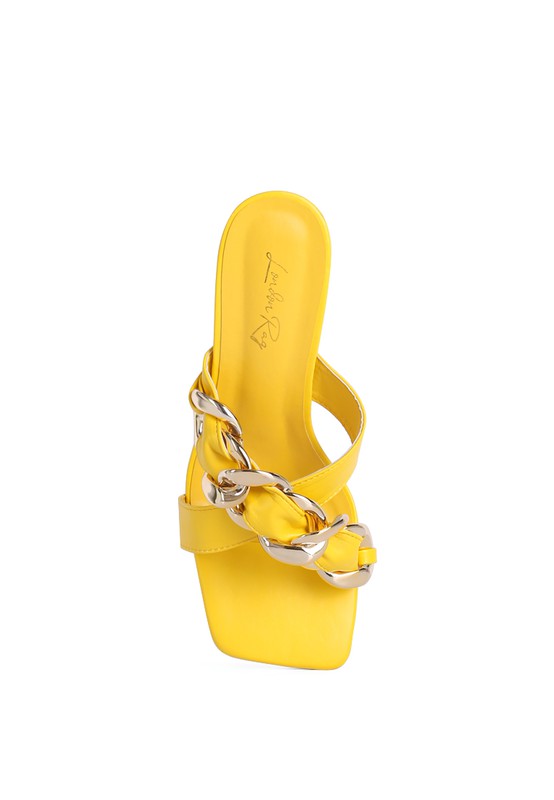 WANDY CLEAR HEEL CHAIN DETAIL SANDALS - Faylinn & Co