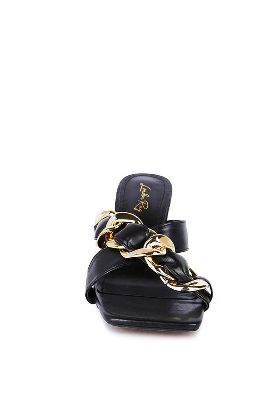 WANDY CLEAR HEEL CHAIN DETAIL SANDALS - Faylinn & Co