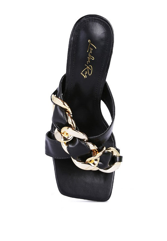 WANDY CLEAR HEEL CHAIN DETAIL SANDALS - Faylinn & Co