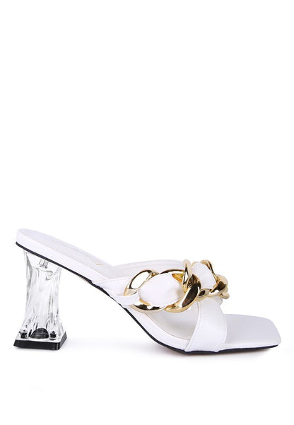 WANDY CLEAR HEEL CHAIN DETAIL SANDALS - Faylinn & Co