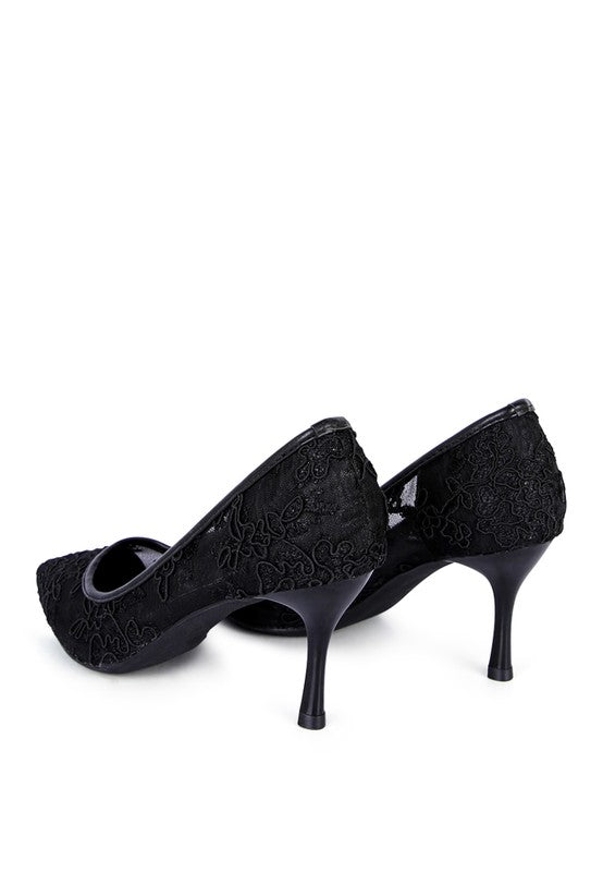 REUNION LACE STILETTO PARTY PUMPS - Faylinn & Co