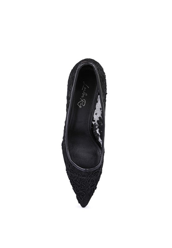 REUNION LACE STILETTO PARTY PUMPS - Faylinn & Co