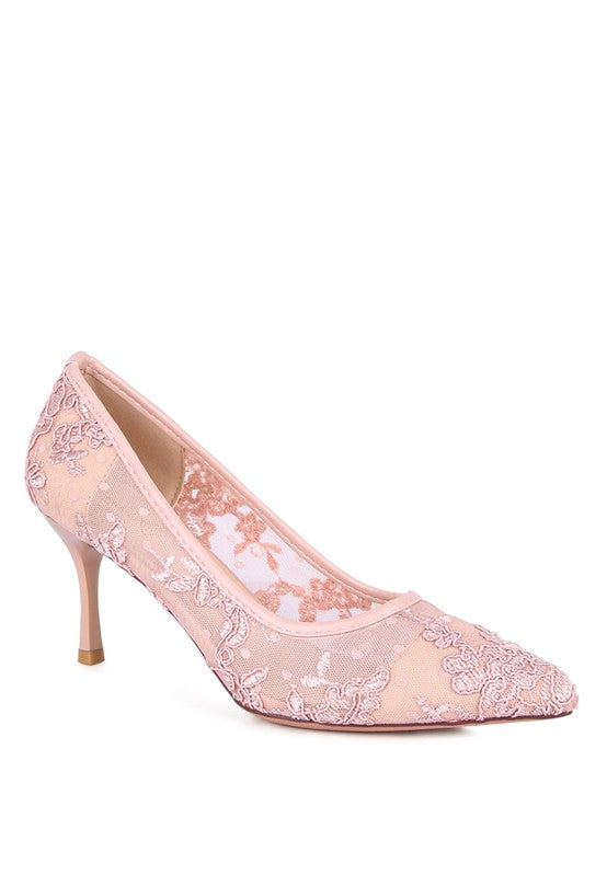 REUNION LACE STILETTO PARTY PUMPS - Faylinn & Co
