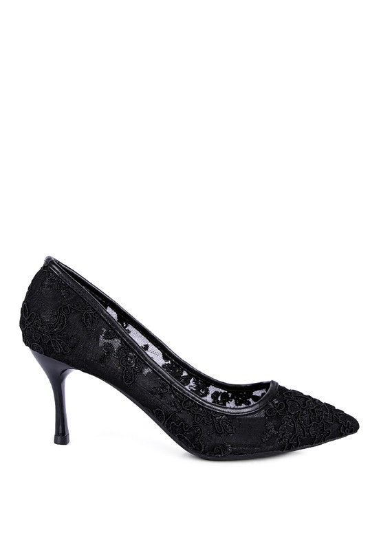 REUNION LACE STILETTO PARTY PUMPS - Faylinn & Co