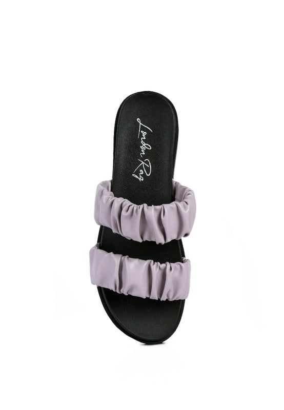 FAUX LEATHER RUCHED STRAP PLATFORM SANDALS - Faylinn & Co
