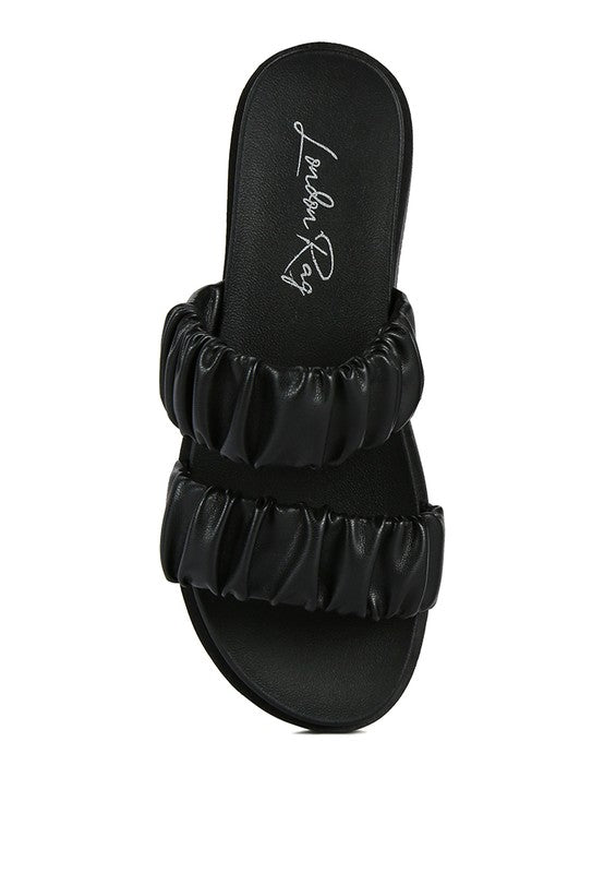 FAUX LEATHER RUCHED STRAP PLATFORM SANDALS - Faylinn & Co