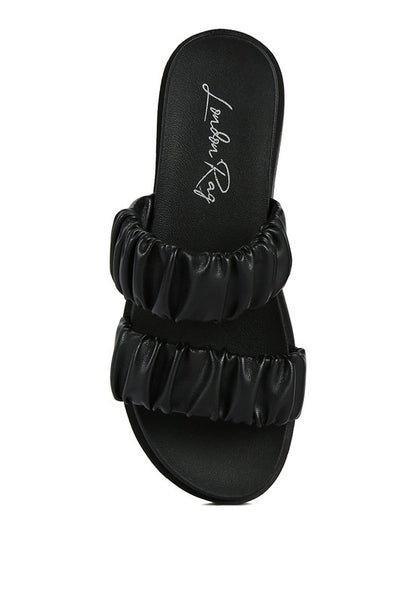 FAUX LEATHER RUCHED STRAP PLATFORM SANDALS - Faylinn & Co