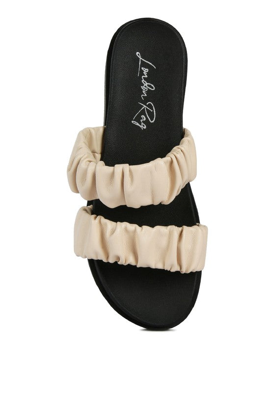 FAUX LEATHER RUCHED STRAP PLATFORM SANDALS - Faylinn & Co