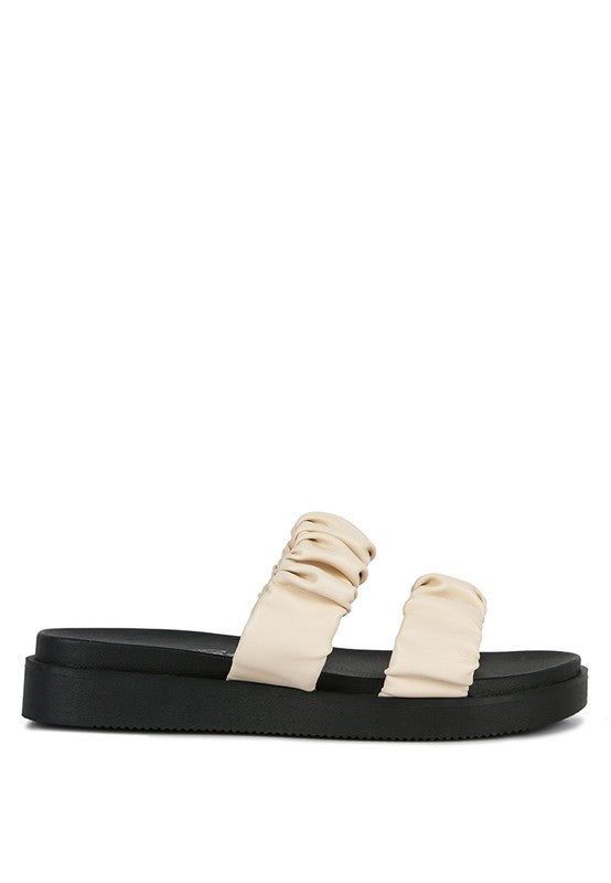 FAUX LEATHER RUCHED STRAP PLATFORM SANDALS - Faylinn & Co
