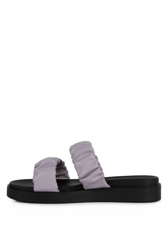 FAUX LEATHER RUCHED STRAP PLATFORM SANDALS - Faylinn & Co