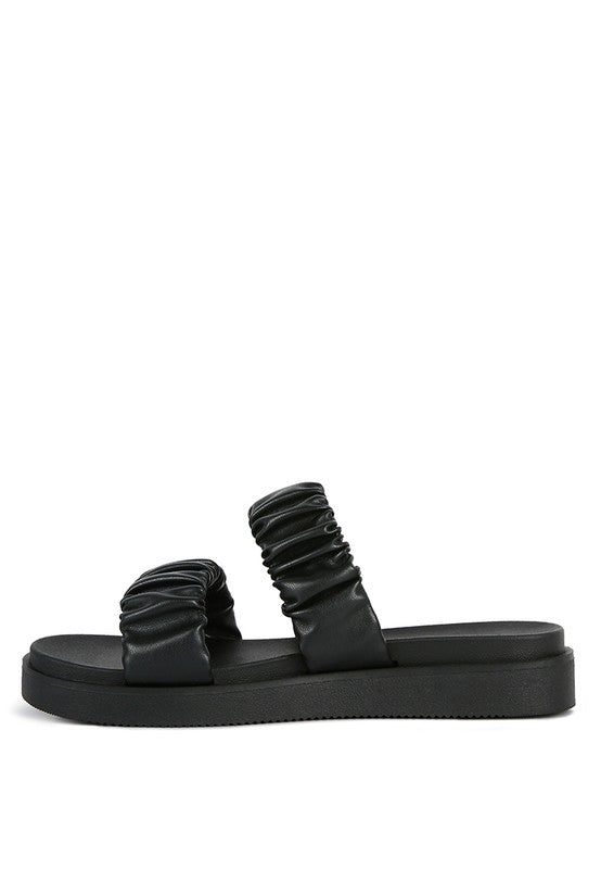 FAUX LEATHER RUCHED STRAP PLATFORM SANDALS - Faylinn & Co