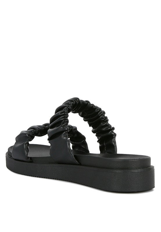 FAUX LEATHER RUCHED STRAP PLATFORM SANDALS - Faylinn & Co